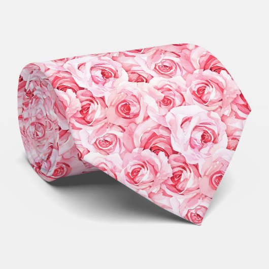 Watercolor fuchsia roze rozen stropdas (Opgerold)