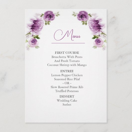 Watercolor Fuchsia Rozen en Pioenrozen Trouw Menu (Voorkant)