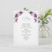 Watercolor Fuchsia Rozen en Pioenrozen Trouw Menu (Staand voorkant)