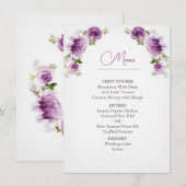 Watercolor Fuchsia Rozen en Pioenrozen Trouw Menu (Voorkant / Achterkant)
