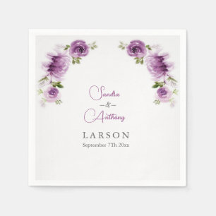 Watercolor Fuchsia Rozen en Pioenrozen Trouwfeest Servet