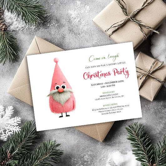 Watercolor funny pink mad santa party invite kaart