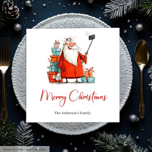 Watercolor Funny Santa Custom Christmas Napkins Servet