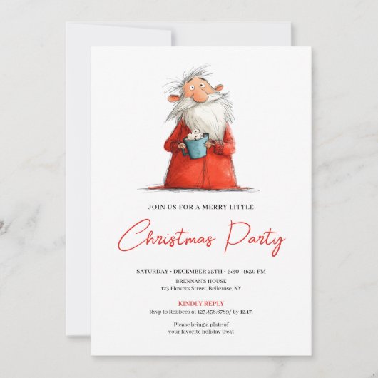 Watercolor Funny Santa Personalized Party Invite Kaart (Voorkant)