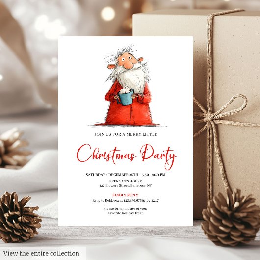 Watercolor Funny Santa Personalized Party Invite Kaart