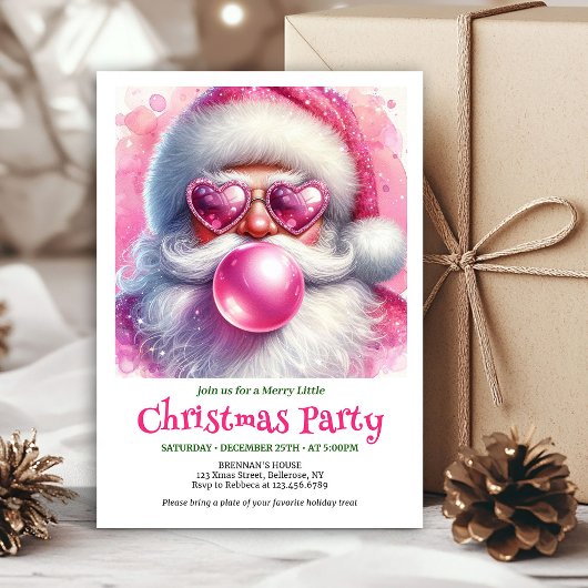 Watercolor Funny Santa Sunglasses Christmas Invite Kaart