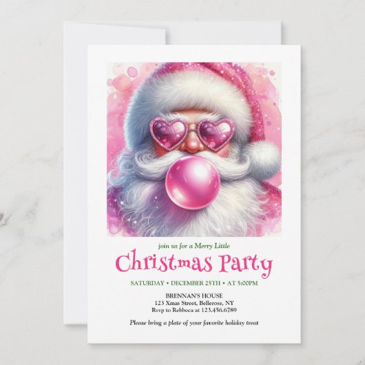 Watercolor Funny Santa Sunglasses Christmas Invite Kaart (Voorkant)