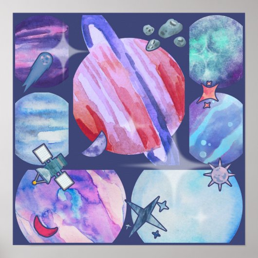 Watercolor Galaxy Patchwork Poster (Voorkant)