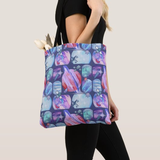 Watercolor Galaxy Patchwork Tote Bag (Dichtbij)