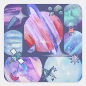 Watercolor Galaxy Patchwork Vierkante Sticker (Voorkant)