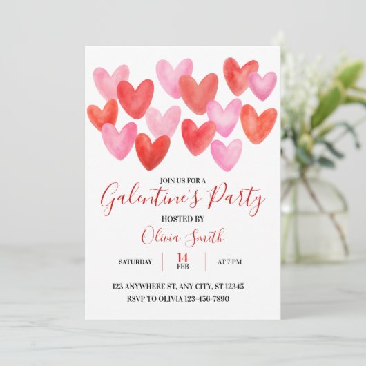 WATERCOLOR GALENTINES DAY PARTY INVITATION KAART (Staand voorkant)