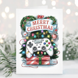 Watercolor Gaming Gamer Kerstkaart Feestdagen Kaart