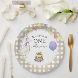 Watercolor gans 1e verjaardag papieren bordje