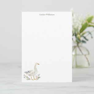Watercolor Gans Gepersonaliseerd Botanisch Schrijf Notitiekaartje
