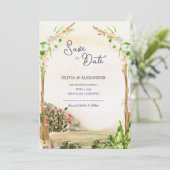 Watercolor Garden Arch Wedding Save the Date Aankondiging (Staand voorkant)