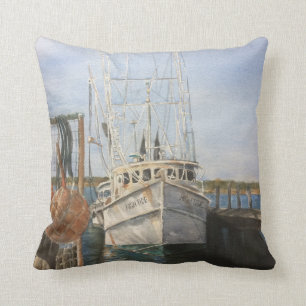 Watercolor-garnalenboot kustvisserij Oceaan zeeën Kussen