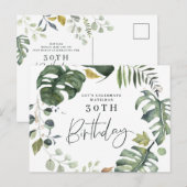 Watercolor gebladerte 30e verjaardagsfeest uitnodi aankondigingskaart (Voorkant / Achterkant)