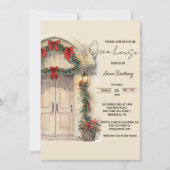 Watercolor Gebogen Deur Kerst Open Huis Kaart (Voorkant)