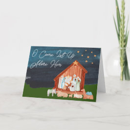 Watercolor Geboorte Jezus Aanbid Hem Schrift Relig Feestdagen Kaart