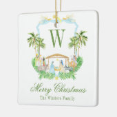 Watercolor Geboorte Monogram Crest Kerstmis Keramisch Ornament (Links)