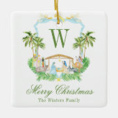 Watercolor Geboorte Monogram Crest Kerstmis Keramisch Ornament (Voorkant)