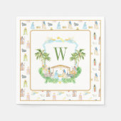 Watercolor Geboorte Monogram Crest Kerstmis Servet (Voorkant)
