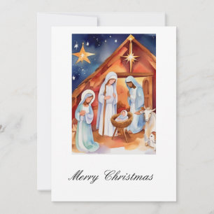 Watercolor Geboortescène Eer aan God Feestdagenkaart