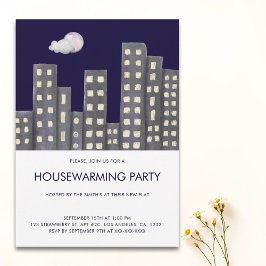 Watercolor Gebouwen Housewarming Party Kaart