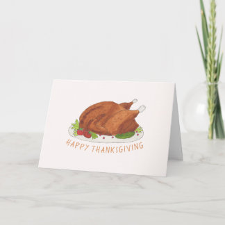 Watercolor Gebraden Kalkoen Thanksgiving Kaart