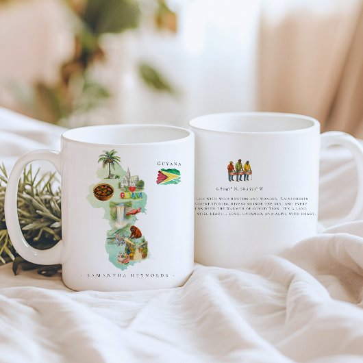 Watercolor geïllustreerde kaart Guyana | Monogram Koffiemok