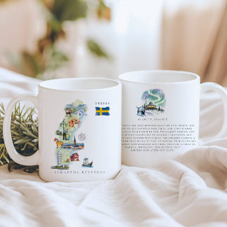 Watercolor geïllustreerde kaart Zweden | Monogram Koffiemok