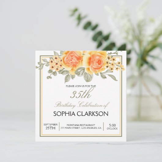 Watercolor Gele Rozen Verjaardag Kaart (Staand voorkant)