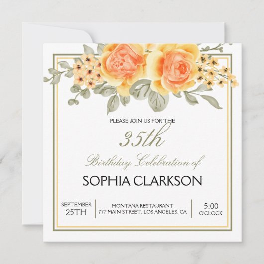 Watercolor Gele Rozen Verjaardag Kaart (Voorkant)