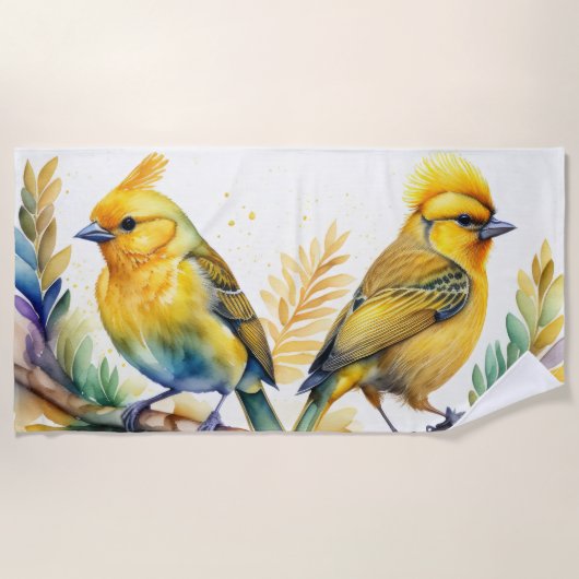 Watercolor Gele Vogels Strandlaken (Voorkant)