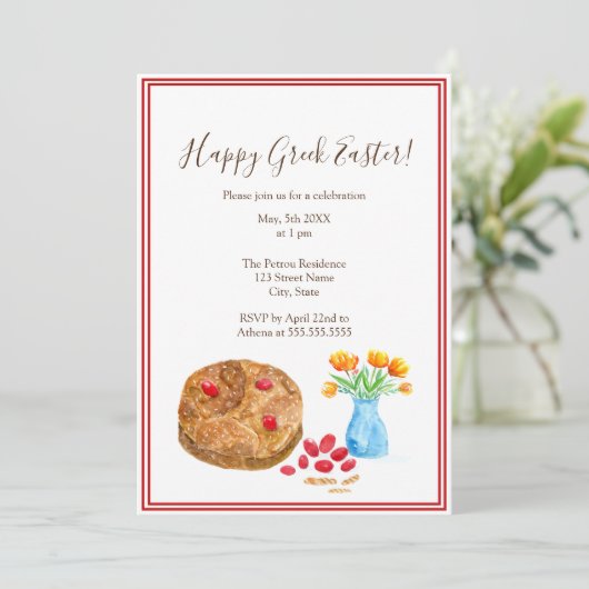 Watercolor Gelukkig Griekse Pasen Kaart (Staand voorkant)