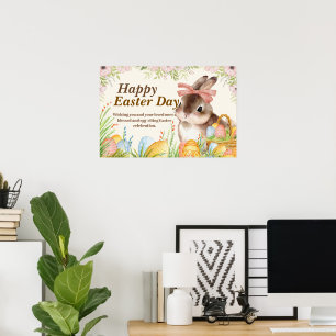 Watercolor Gelukkig Pasen Dag Bloemrijke Konijn me Poster
