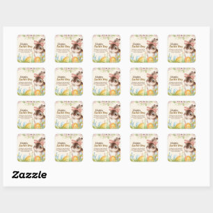 Watercolor Gelukkig Pasen Dag Bloemrijke Konijn me Vierkante Sticker