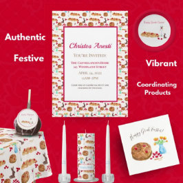 Watercolor Gelukkig Pasen Tsoureki Brood Uitnodigi Kaart