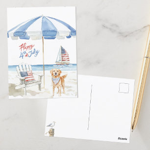 Watercolor Gelukkige 4 juli Strand Patriottische H Briefkaart