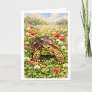 Watercolor Gelukkige Verjaardag Schildpad met klav Kaart