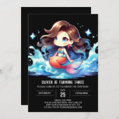 Watercolor Gelukkige Zeemeermin Verjaardag Kaart (Voorkant / Achterkant)