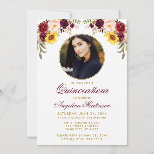 Watercolor gemengde bloemen Quinceanera ronde lijs Kaart (Voorkant)