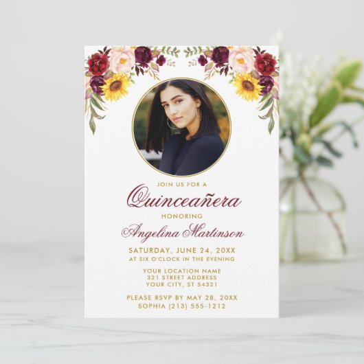 Watercolor gemengde bloemen Quinceanera ronde lijs Kaart (Staand voorkant)