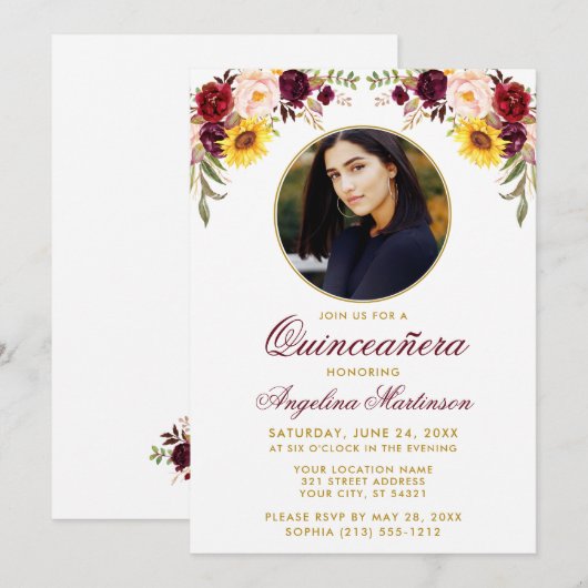 Watercolor gemengde bloemen Quinceanera ronde lijs Kaart (Voorkant / Achterkant)