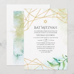 Watercolor Geometrische Bat Mitzvah Kaart