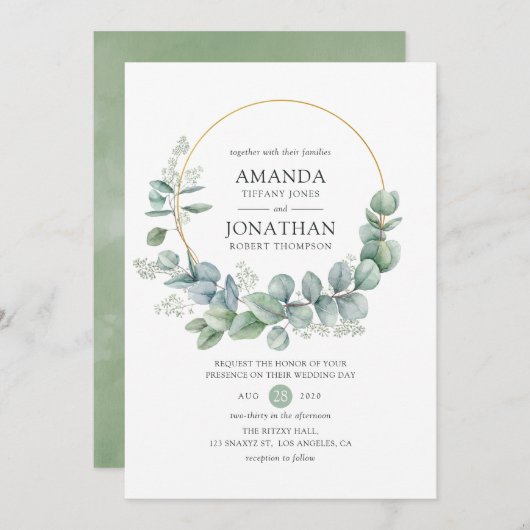 Watercolor Geometrische Eucalyptus Bruiloft Kaart (Voorkant / Achterkant)