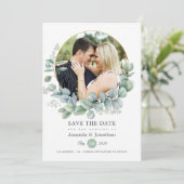 Watercolor Geometrische Eucalyptus Bruiloft Save The Date (Staand voorkant)