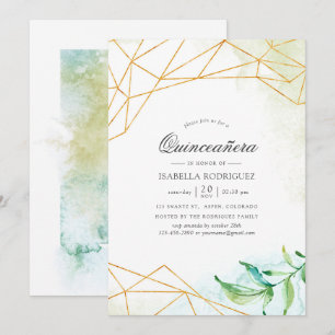 Watercolor Geometrische Kristallen Quinceañera Kaart