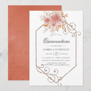 Watercolor Geometrische Terracotta Quinceañera Kaart
