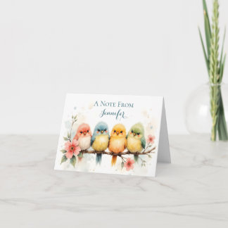 Watercolor Gepersonaliseerde Pastel Kleuren Vogels Notitiekaartje